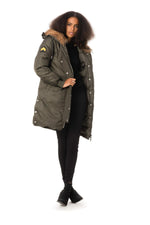 Women's khaki parka with fur - Image n°4