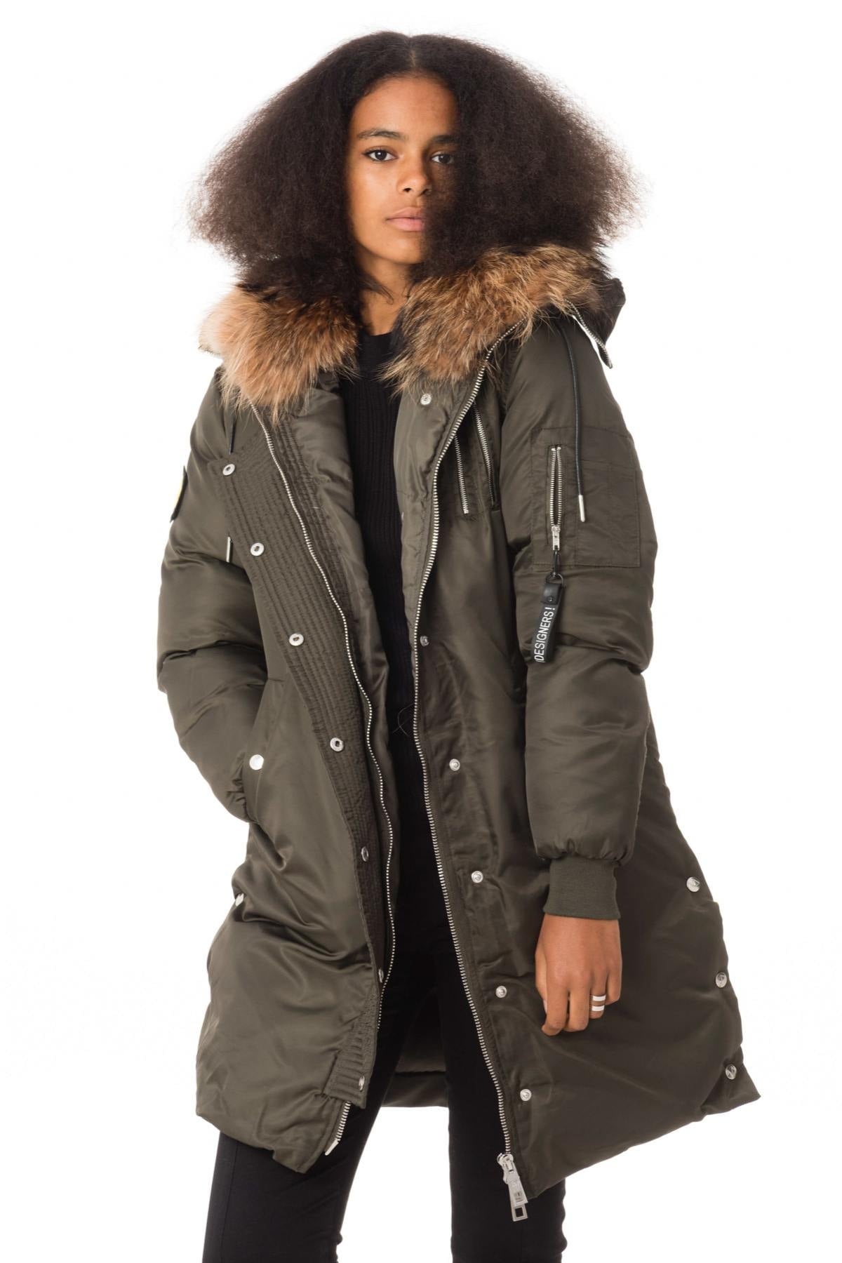 Women's khaki parka with fur - Image n°1
