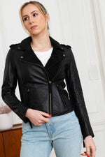AURORA BLACK: sheep leather and goat suede in a skinny biker jacket. - Image n°7