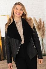 Black biker jacket in reversed sheep leather. Slim fit, winter-ready. - Image n°1