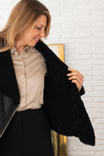 Black biker jacket in reversed sheep leather. Slim fit, winter-ready. - Image n°7