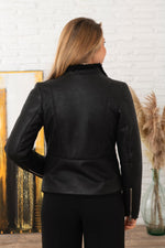 Black biker jacket in reversed sheep leather. Slim fit, winter-ready. - Image n°4