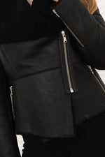 Black biker jacket in reversed sheep leather. Slim fit, winter-ready. - Image n°3