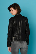 Women's cowhide leather biker collar jacket - Image n°4