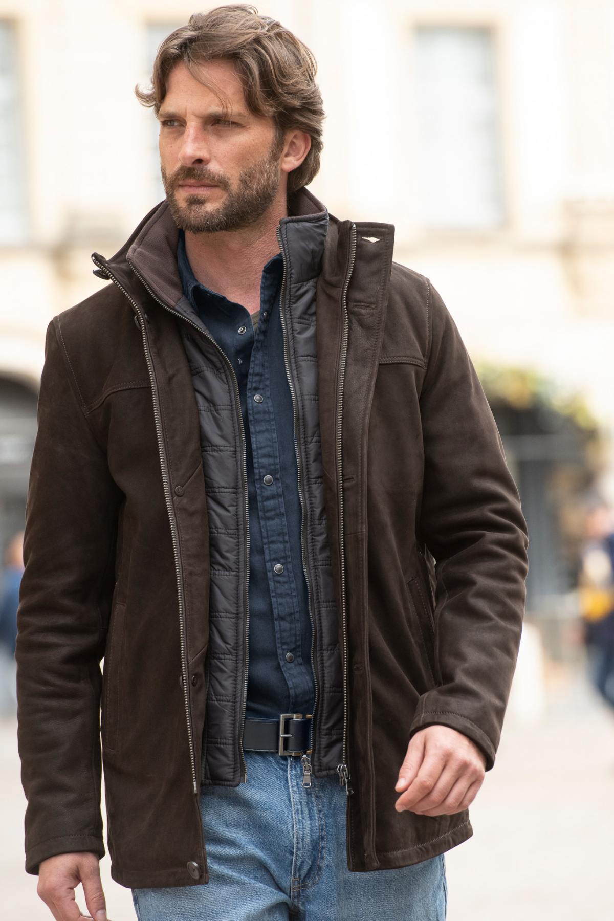 Brown cowhide leather jacket - Image n°4
