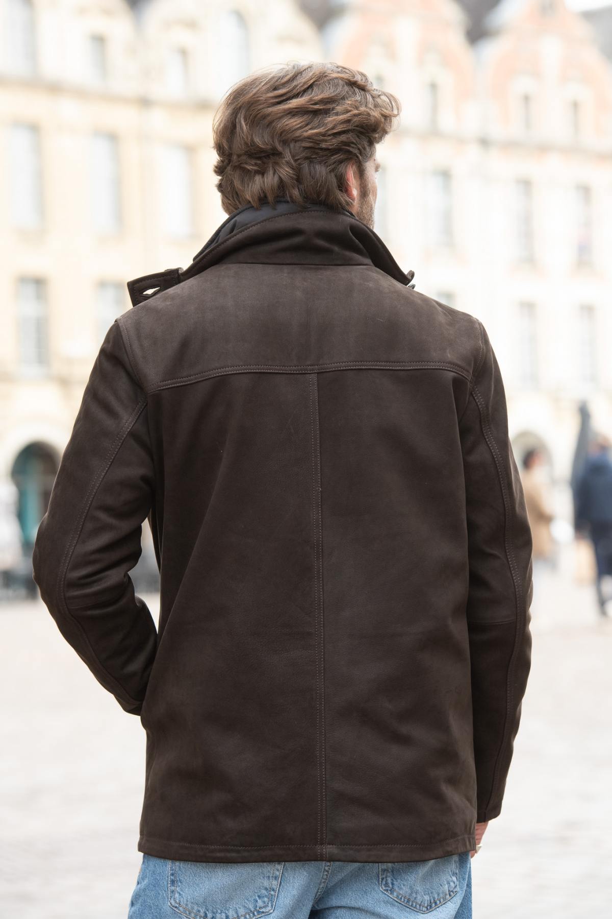 Brown cowhide leather jacket - Image n°5