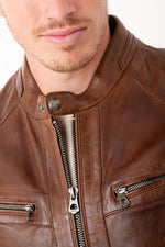 Washed dark cognac lambskin biker jacket-vintage and structured. - Image n°6