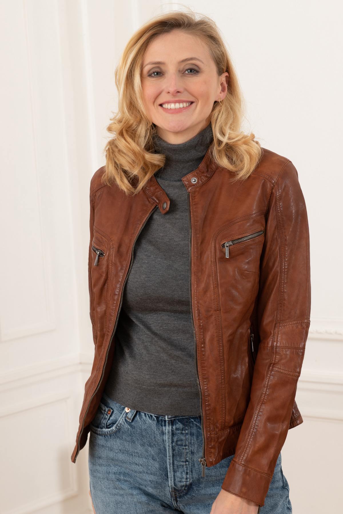 Women's biker collar jacket - Image n°5