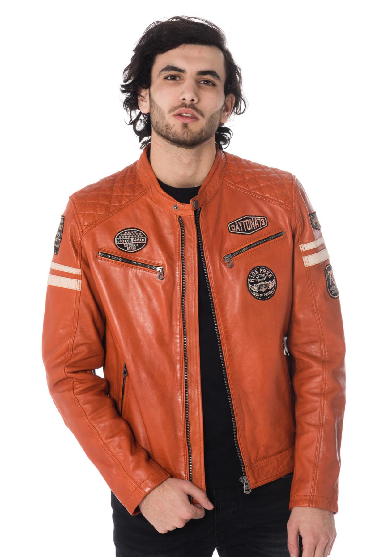 Urban-style sheep leather jacket in burnt orange with quilted details. - Image n°3