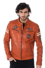Urban-style sheep leather jacket in burnt orange with quilted details. - Image n°1