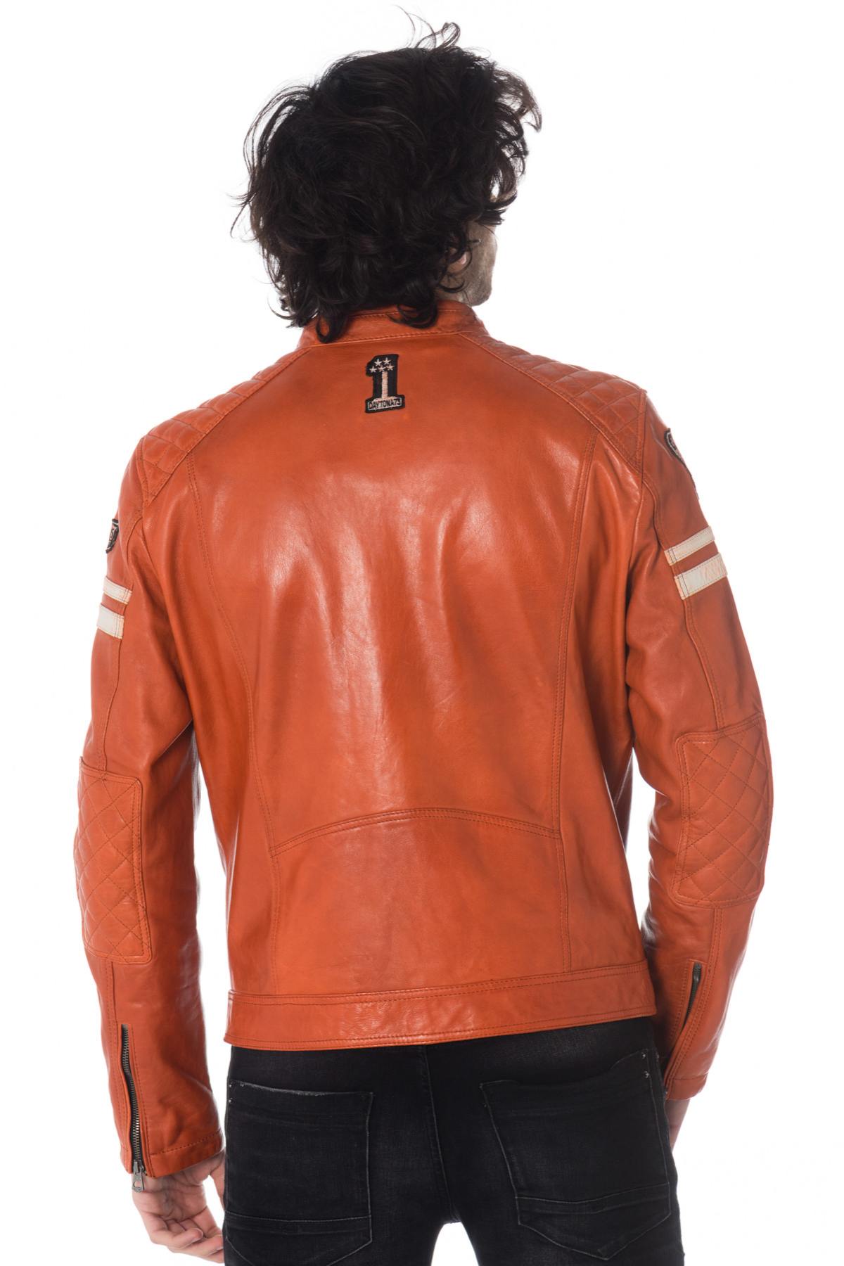 Urban-style sheep leather jacket in burnt orange with quilted details. - Image n°6