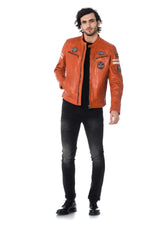 Urban-style sheep leather jacket in burnt orange with quilted details. - Image n°2