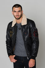 Petrol-black lambskin aviator jacket with aged leather and collar. - Image n°4