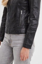 A black lambskin jacket with a moto collar - Image n°6