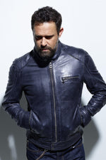 Men's Daytona Blue leather jacket - Image n°1