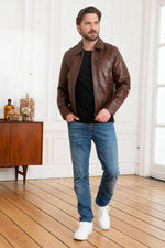 Daytona's soft lambskin jacket: aged, slim-fit, with a shirt collar. - Image n°2