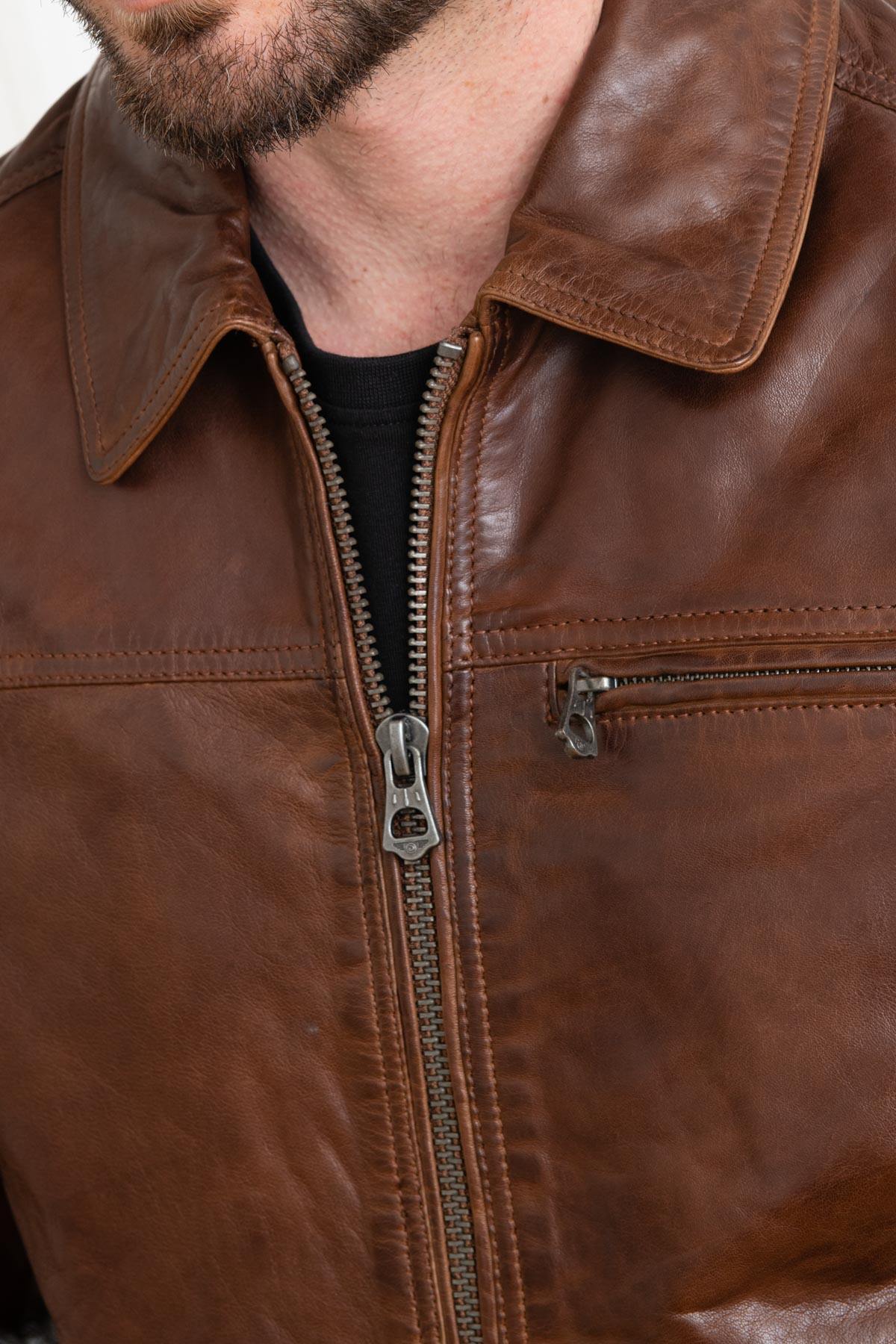 Daytona's soft lambskin jacket: aged, slim-fit, with a shirt collar. - Image n°6