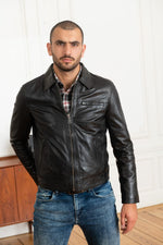 Black lambskin jacket with a soft, vintage patina and slim fit. - Image n°6
