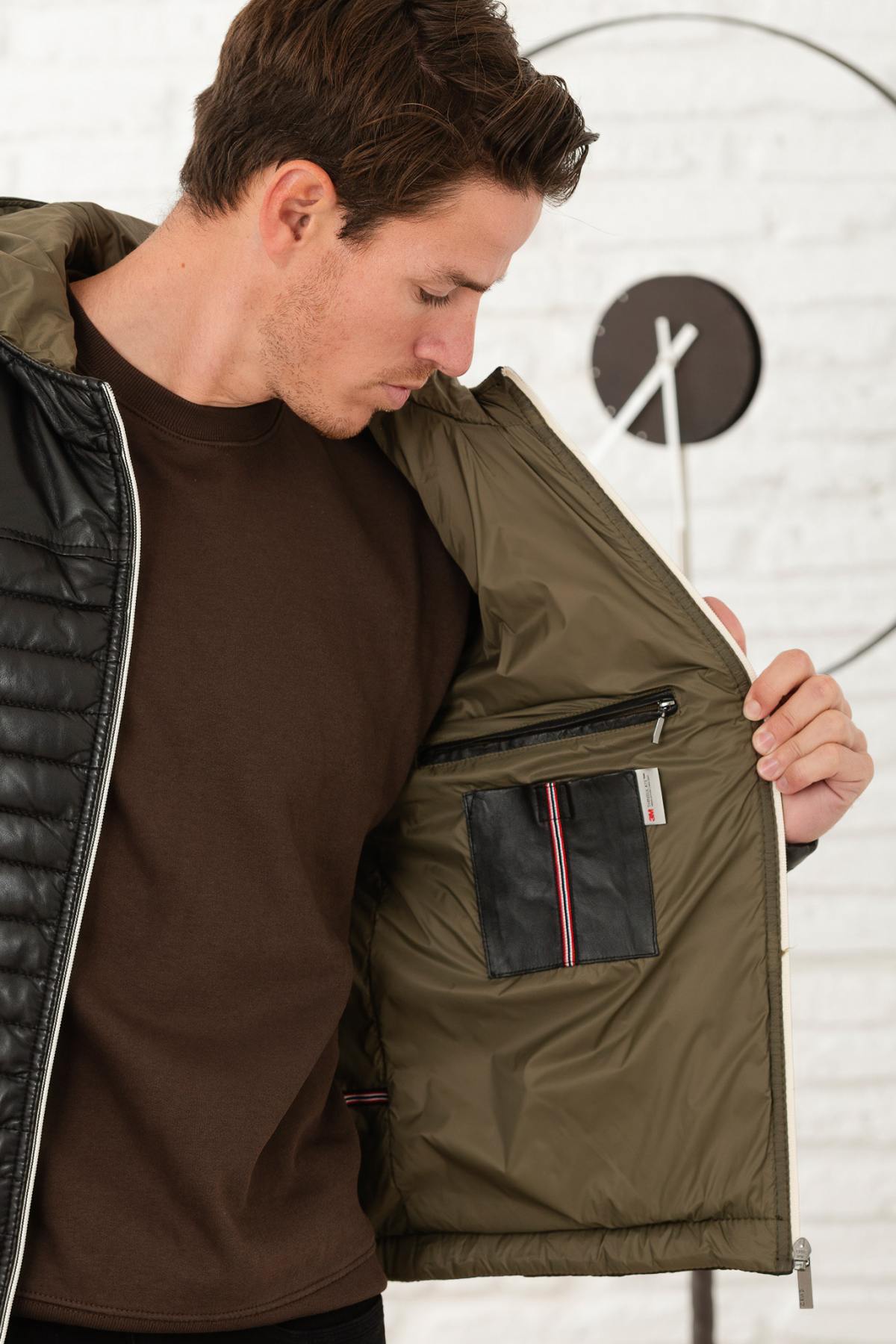 Thin and warm men's down jacket in black color - Image n°8