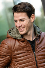 Warm cognac sheepskin jacket, quilted and slim. Fixed hood for winter. - Image n°4