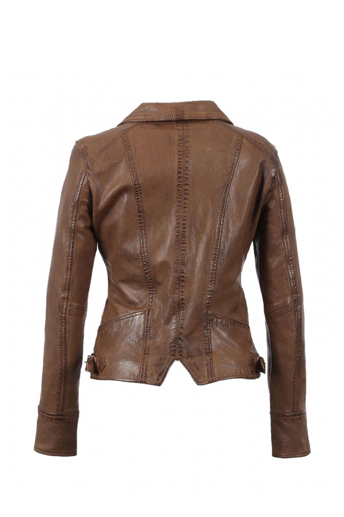 Aged cognac sheep leather, slim biker jacket: Oakwood's CAMERA 507. - Image n°15