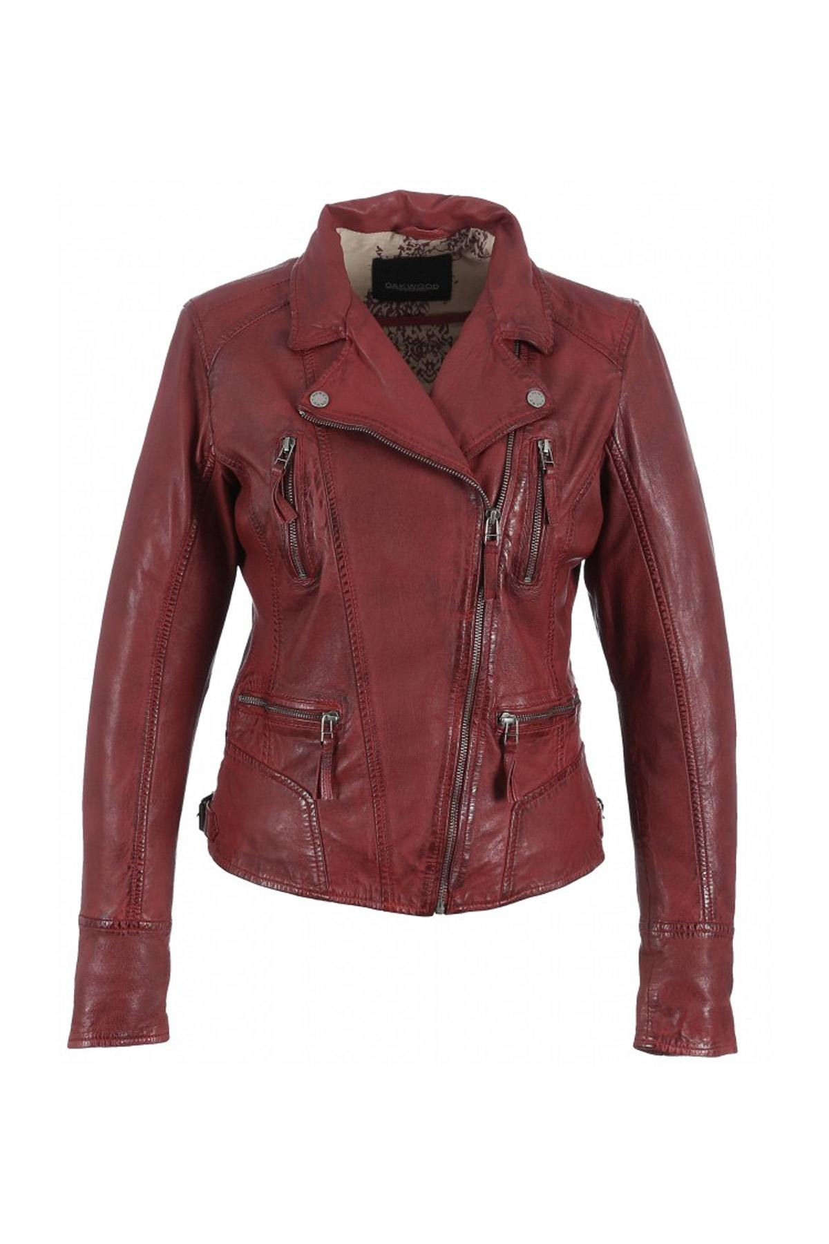 Oakwood's aged red sheepskin biker jacket-slim, lightweight, and bold. - Image n°7