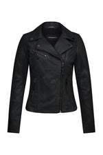 Women's black sheepskin leather Biker Jacket - Image n°1