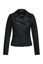 Women's black sheepskin leather Biker Jacket - Image n°1