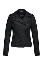 Women's black sheepskin leather Biker Jacket - Image n°1