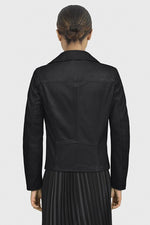 Women's black sheepskin leather Biker Jacket - Image n°3