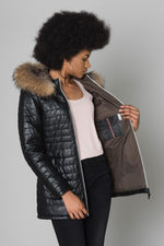 Black shearling jacket with fur-trimmed hood and Thinsulate lining. - Image n°7