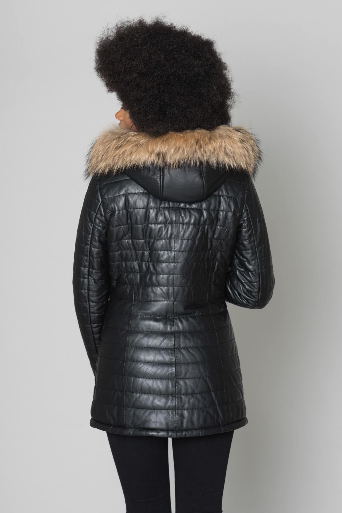 Black shearling jacket with fur-trimmed hood and Thinsulate lining. - Image n°6
