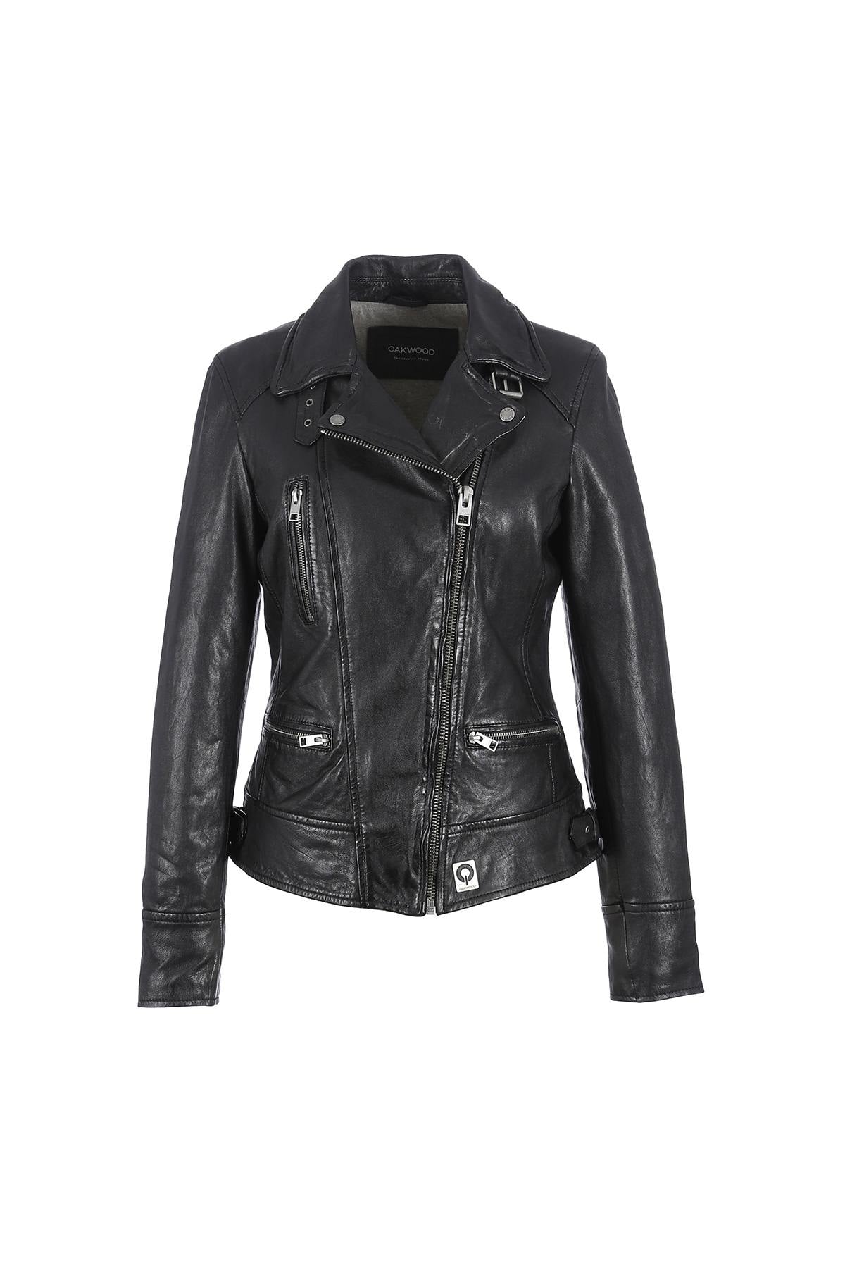 Black lambskin biker jacket with washed finish and asymmetrical zip. - Image n°9