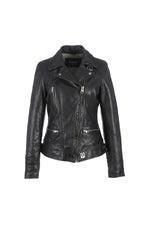 Black lambskin biker jacket with washed finish and asymmetrical zip. - Image n°9
