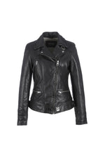 Black lambskin biker jacket with washed finish and asymmetrical zip. - Image n°9
