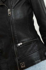 Black lambskin biker jacket with washed finish and asymmetrical zip. - Image n°8