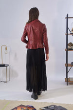 Aged sheepskin biker jacket in fiery red, slim-fit and rock-chic. - Image n°3