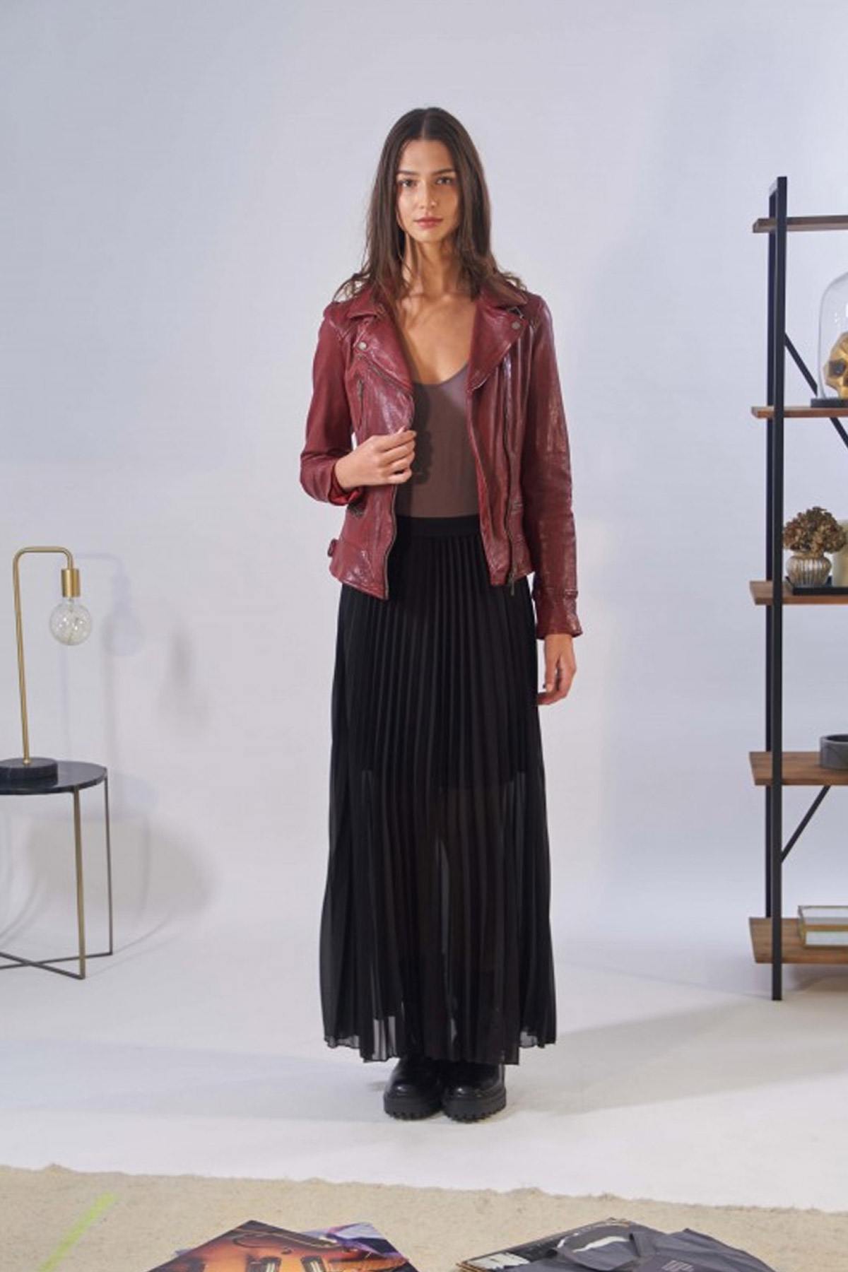 Red sheepskin Biker Jacket - Image n°2