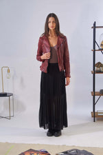 Aged sheepskin biker jacket in fiery red, slim-fit and rock-chic. - Image n°2