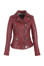 Aged sheepskin biker jacket in fiery red, slim-fit and rock-chic. - Image n°4