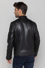 Matte black sheepskin biker jacket, slim fit by Redskins. - Image n°3