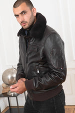 Brown RAFAL YCON aviator jacket in lambskin leather, removable collar. - Image n°4
