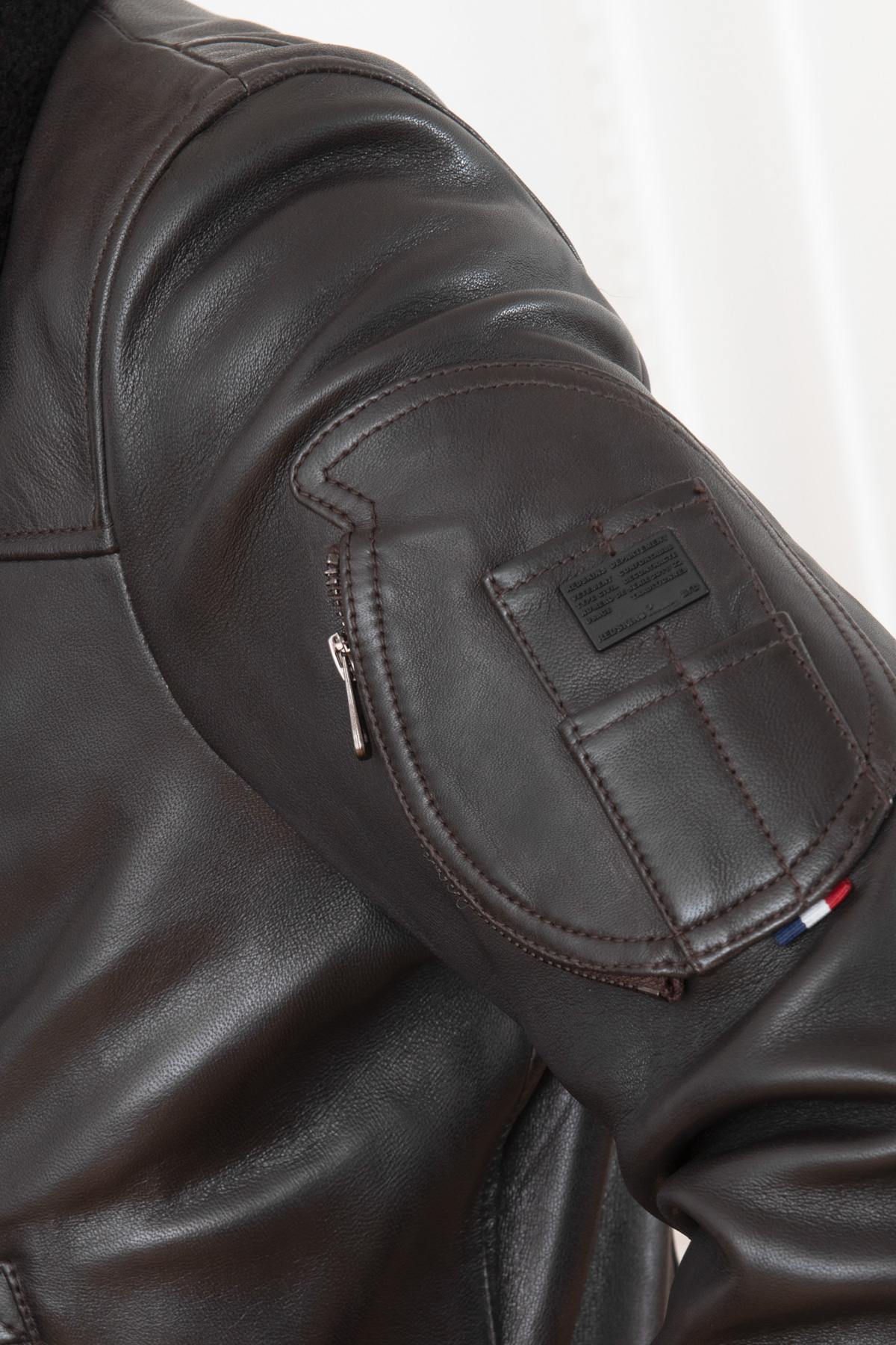 Brown RAFAL YCON aviator jacket in lambskin leather, removable collar. - Image n°11