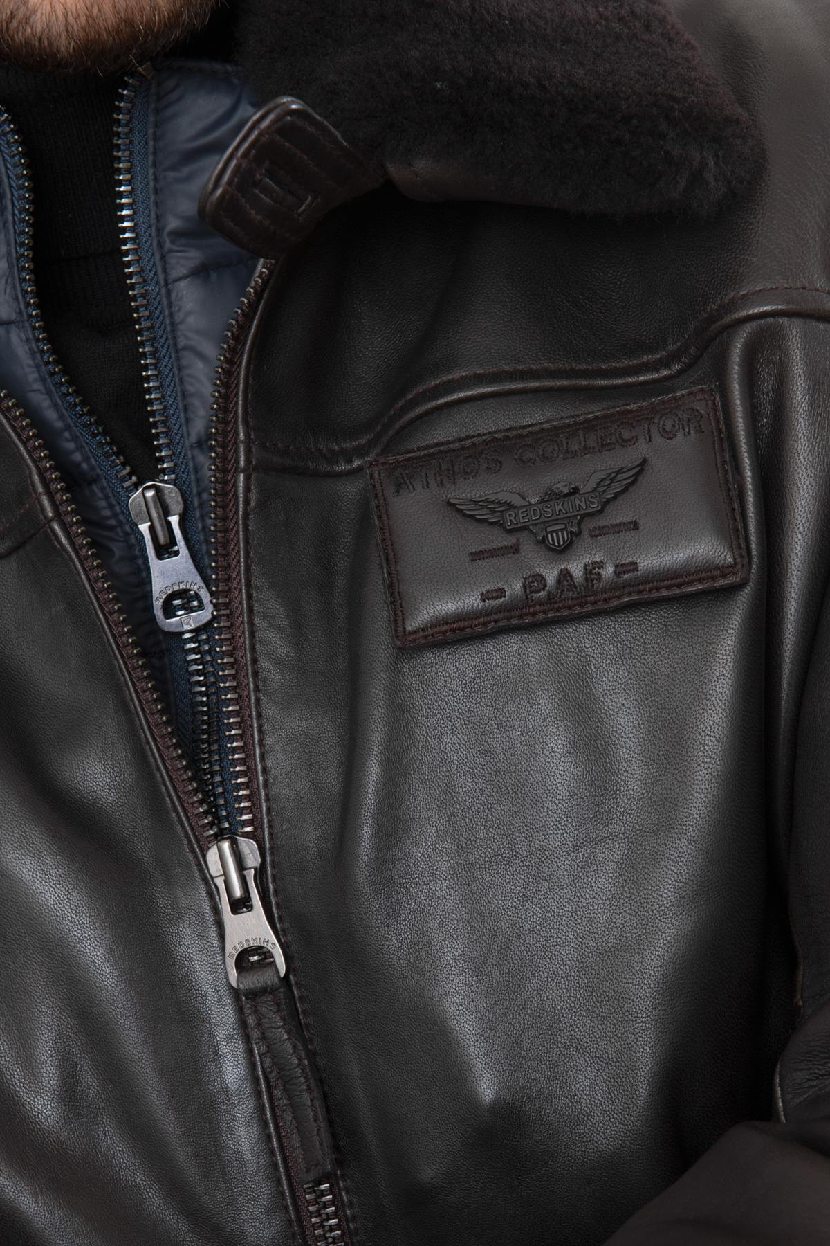 Brown RAFAL YCON aviator jacket in lambskin leather, removable collar. - Image n°12
