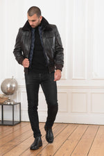 Brown RAFAL YCON aviator jacket in lambskin leather, removable collar. - Image n°13