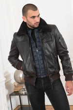 Brown RAFAL YCON aviator jacket in lambskin leather, removable collar. - Image n°8