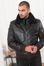 Brown RAFAL YCON aviator jacket in lambskin leather, removable collar. - Image n°5