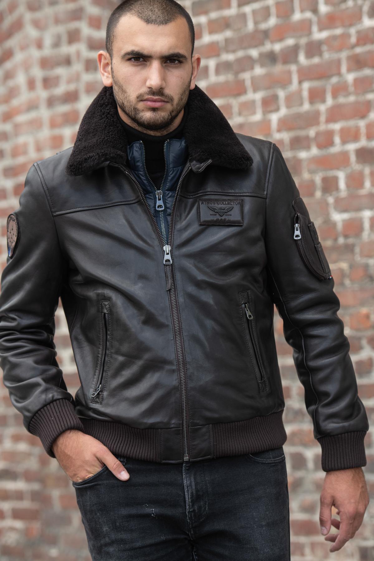Brown RAFAL YCON aviator jacket in lambskin leather, removable collar. - Image n°14