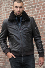 Brown RAFAL YCON aviator jacket in lambskin leather, removable collar. - Image n°14