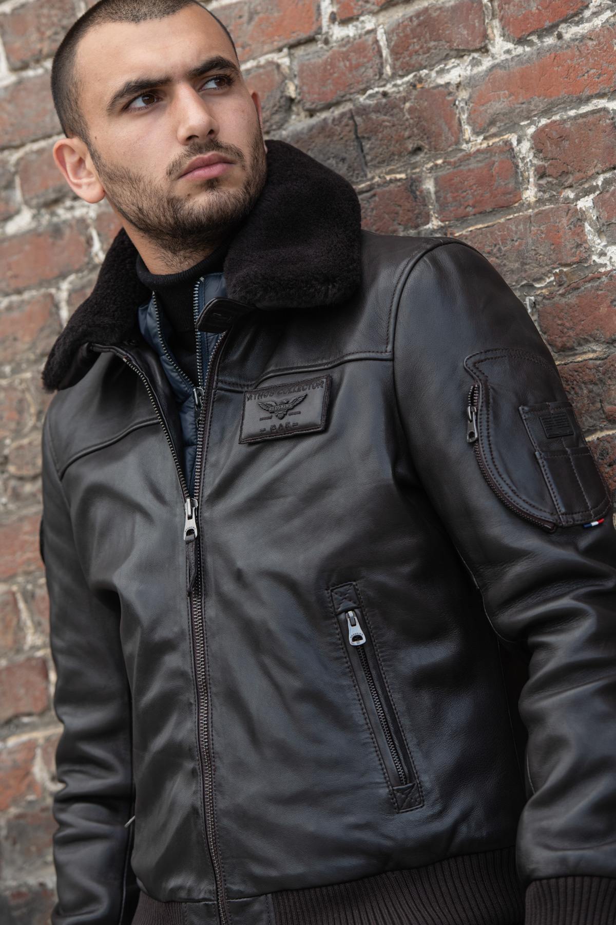 Brown RAFAL YCON aviator jacket in lambskin leather, removable collar. - Image n°2